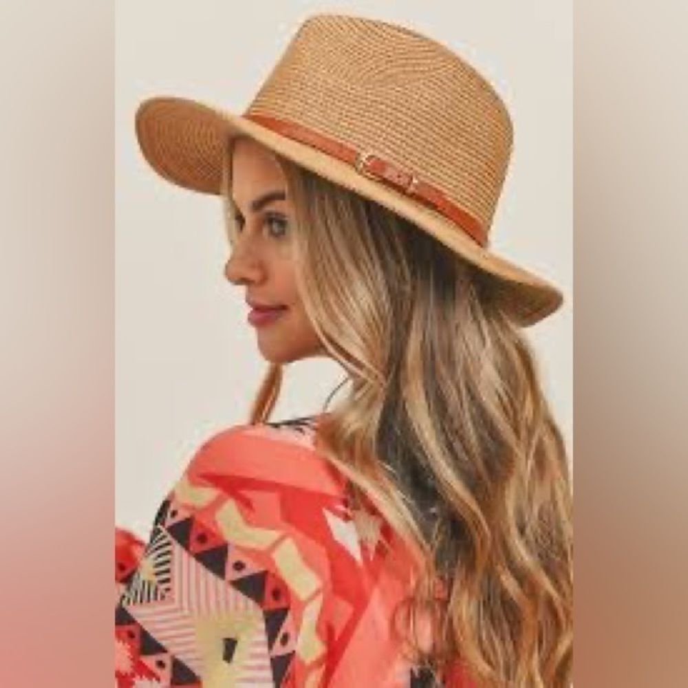 Tan Brown Buckle Straw Beach Island Hat M